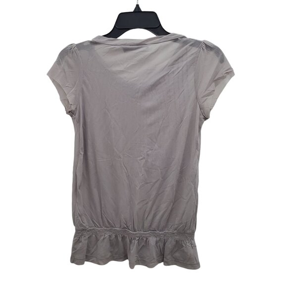 The Limited Women's Gray Silver Sequined Front Semi Sheer Mesh Peplum Top S - Picture 6 of 6
